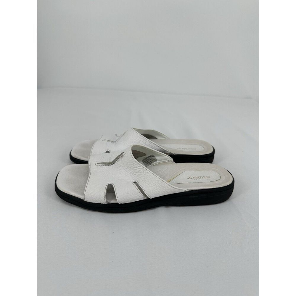 Azaleia Vtg White Leather Slides Sandals Shoes Women's Size 9M Made In Brazil‎